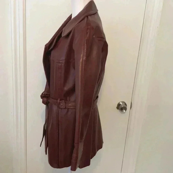 Vintage Gerda for Partners 3 reddish brown Vinyl coat with tie at waist. Size L - Picture 7 of 16